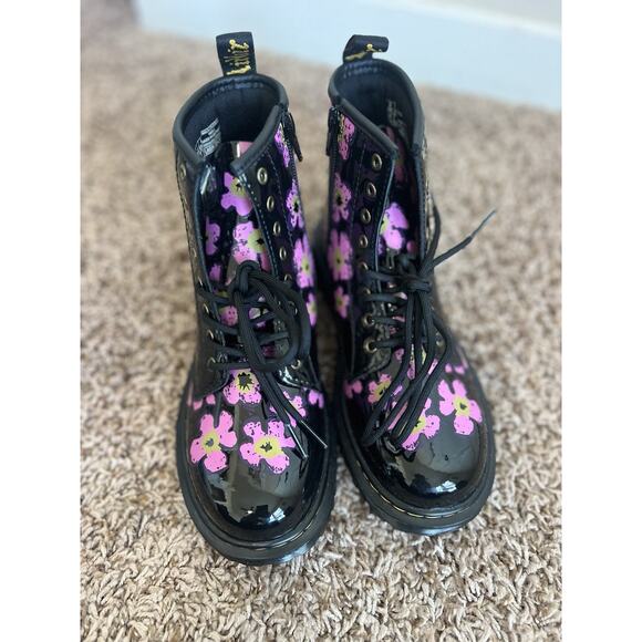 Dr Martens JUNIOR 1460 PANSY PATENT LEATHER LACE UP BOOTS Sz 5 L - Picture 5 of 9